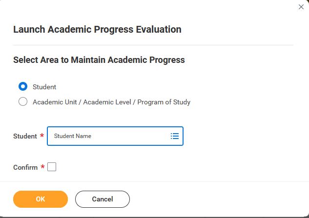 Image of task window for launching Academic Progress Report from advisee list
