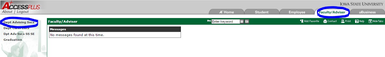 Faculty/Advisor Tab